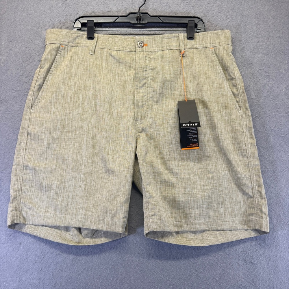 Orvis Mens Tech Chambray Shorts 40 Cantn Tan Quick Dry Outdoor Performance NEW